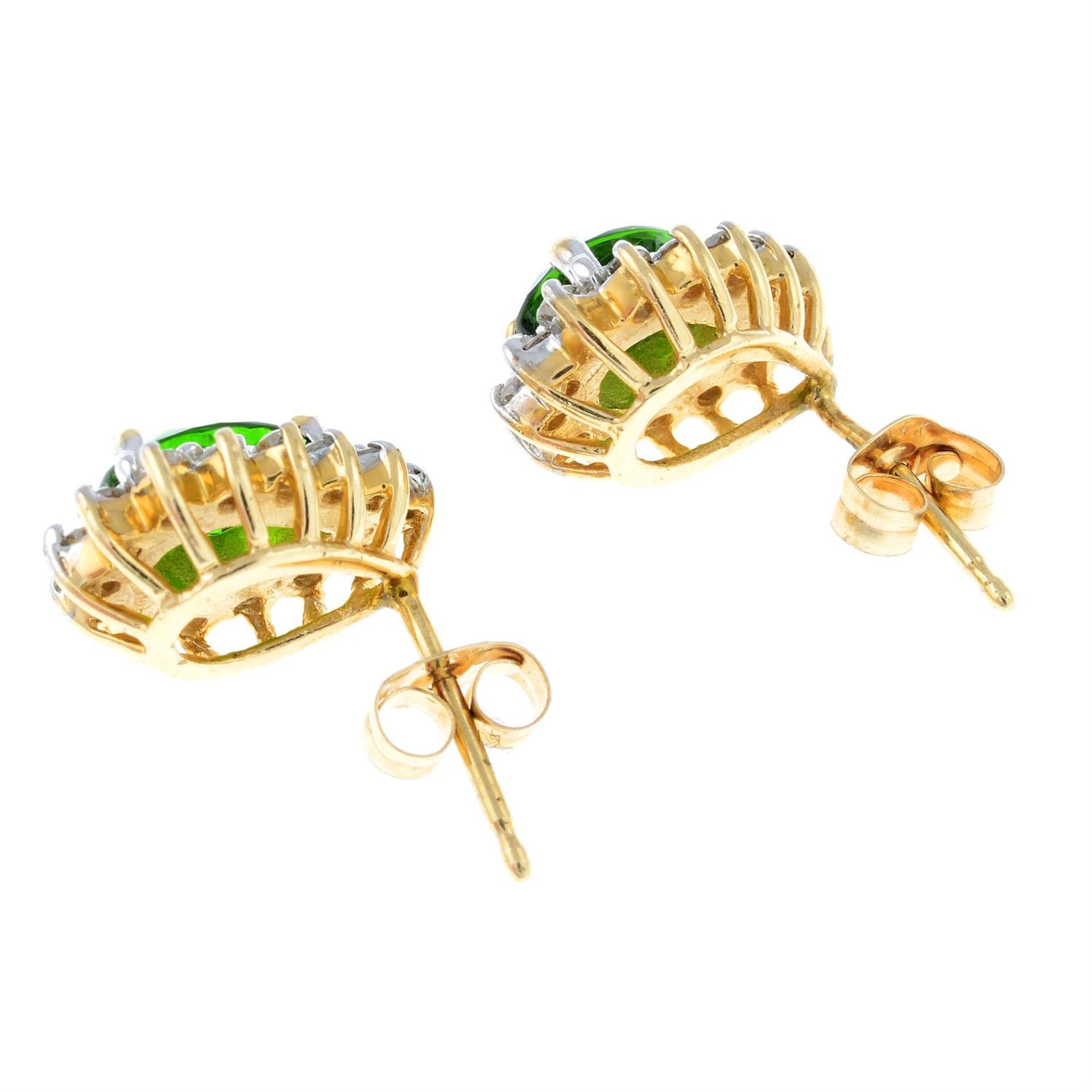 A pair of tourmaline and diamond cluster stud earrings. - Image 2 of 2