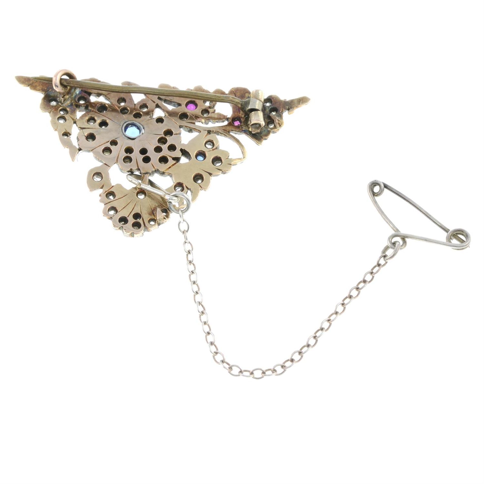 An early 20th century rose-cut diamond and gem-set floral brooch. - Image 2 of 2