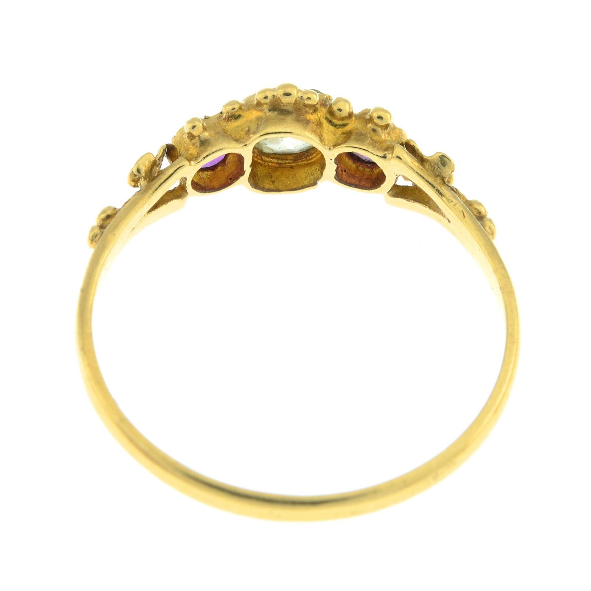 A mid to late 19th century multi-gem three stone ring. - Image 2 of 2
