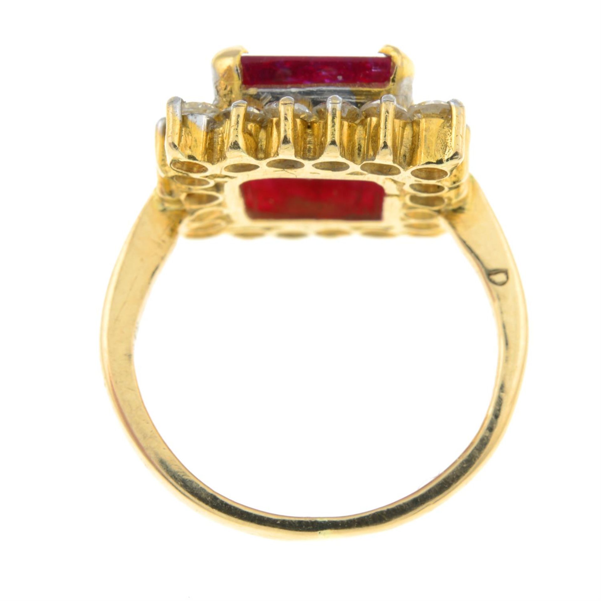 A synthetic ruby and brilliant-cut diamond cluster ring. - Image 2 of 2