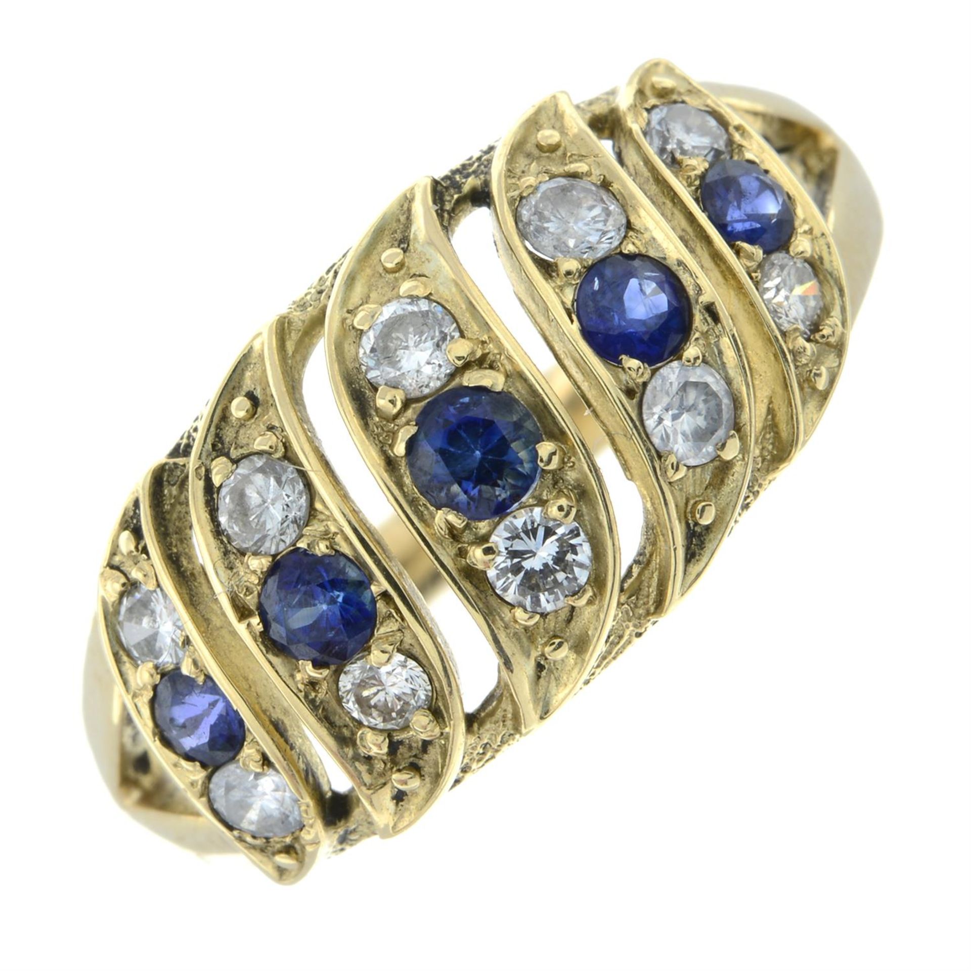 A sapphire and brilliant-cut diamond openwork dress ring.