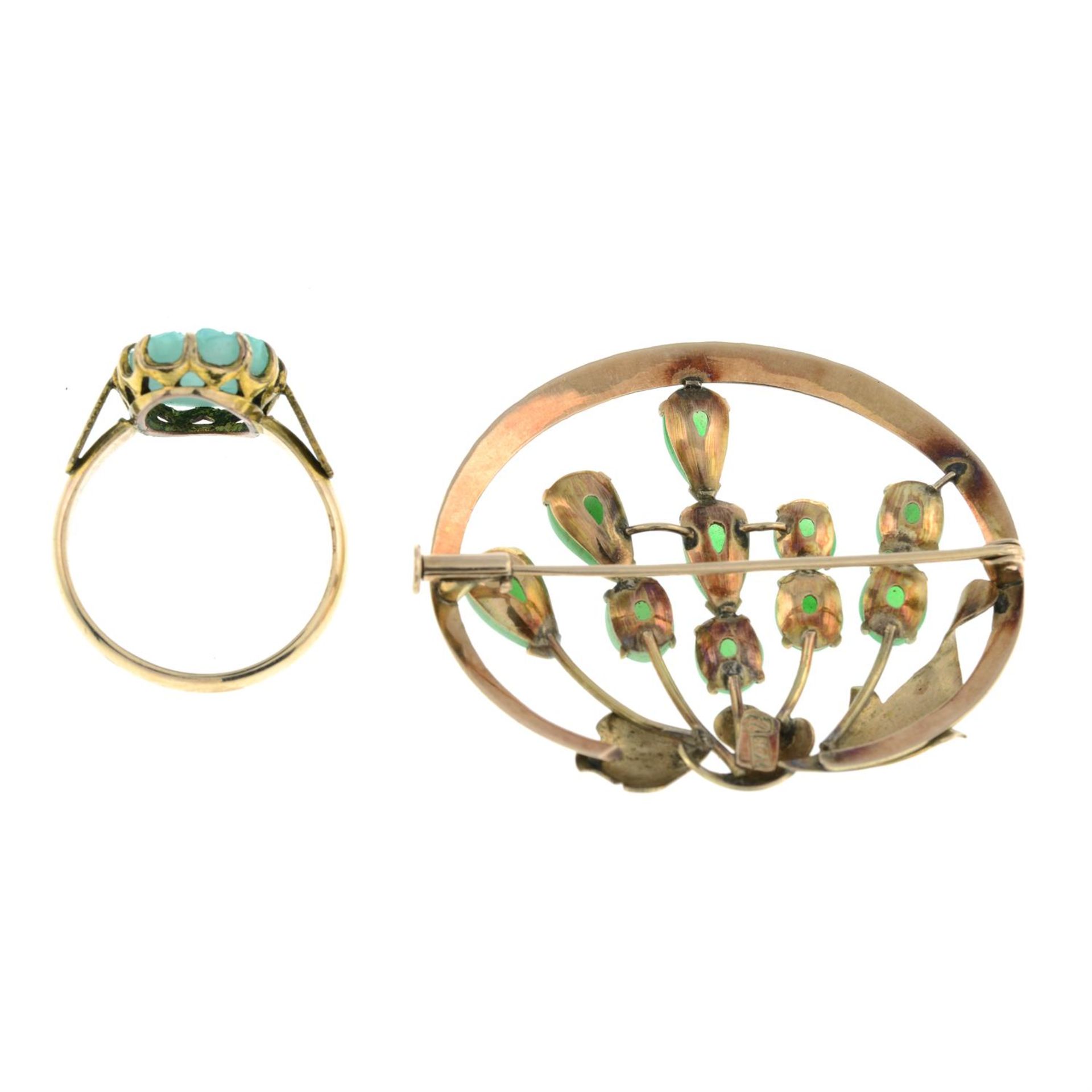 A jade floral brooch and a carved glass ring. - Image 2 of 2