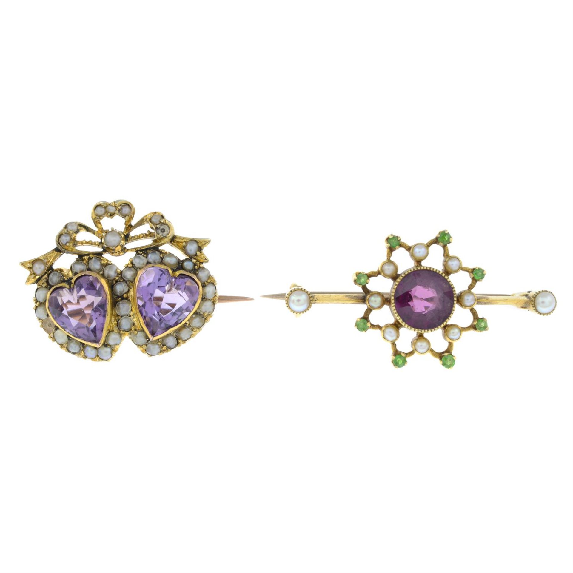 Two early 20th century gem-set brooches.