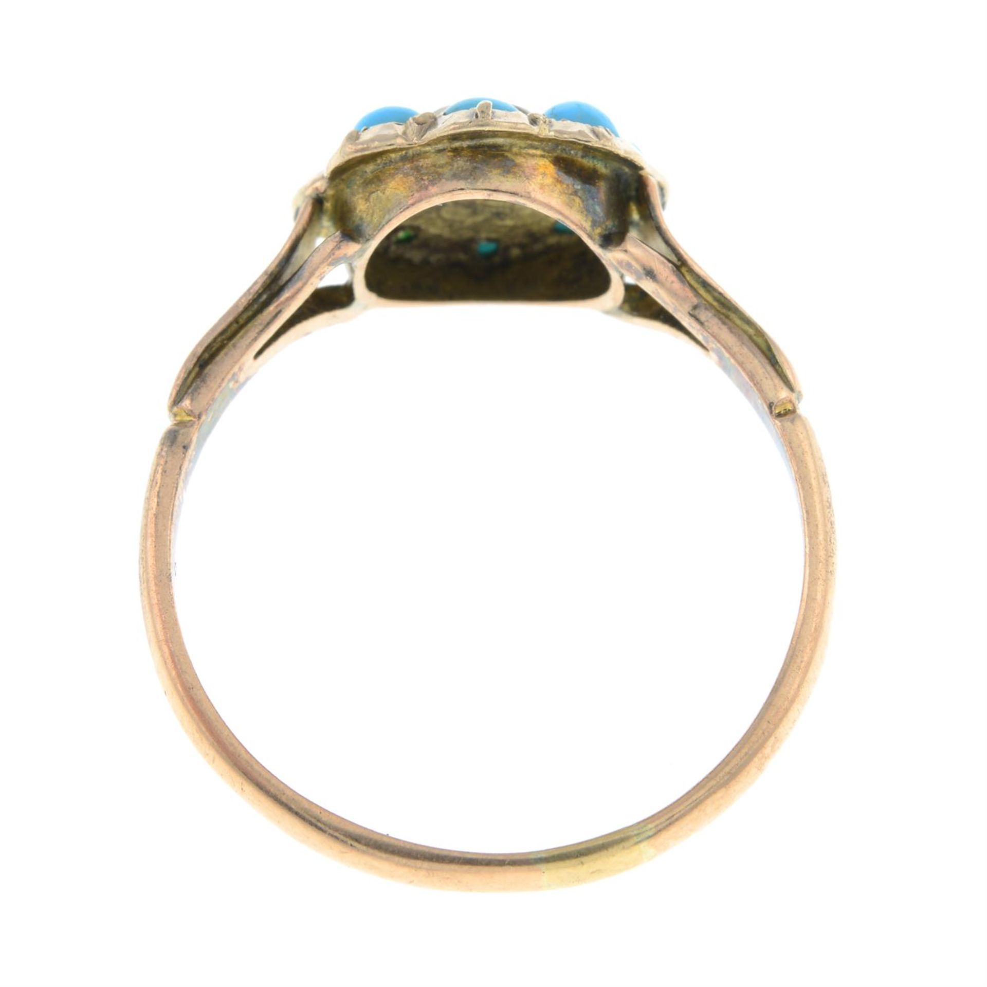 An early 20th century 9ct gold turquoise and paste floral cluster ring. - Image 2 of 2