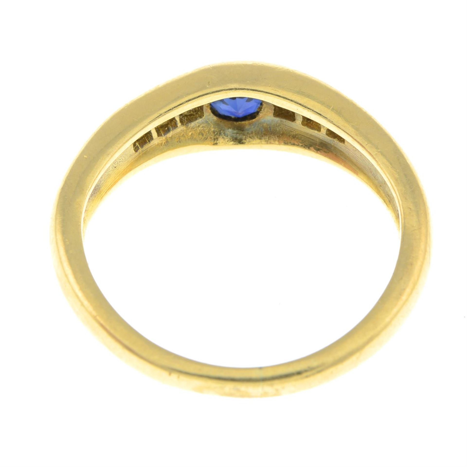 An 18ct gold square-cut diamond and sapphire ring. - Image 2 of 2