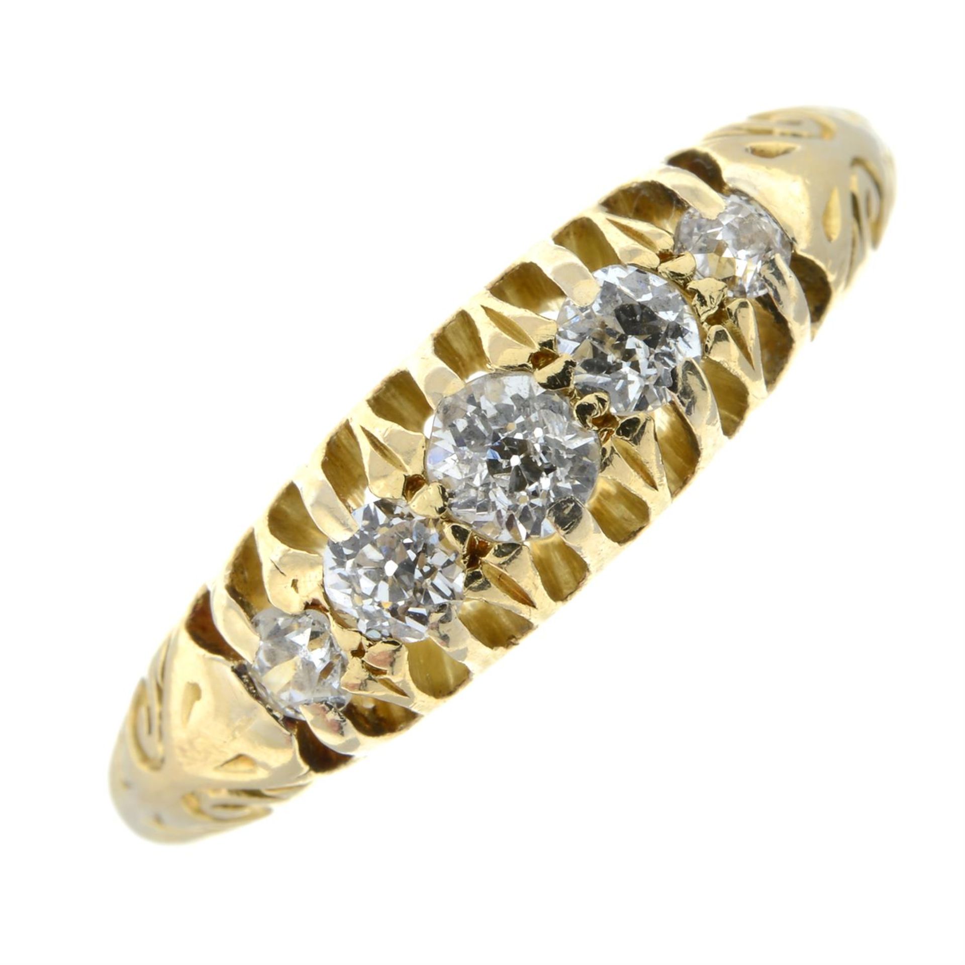 An early 20th century 18ct gold old-cut diamond five-stone ring.