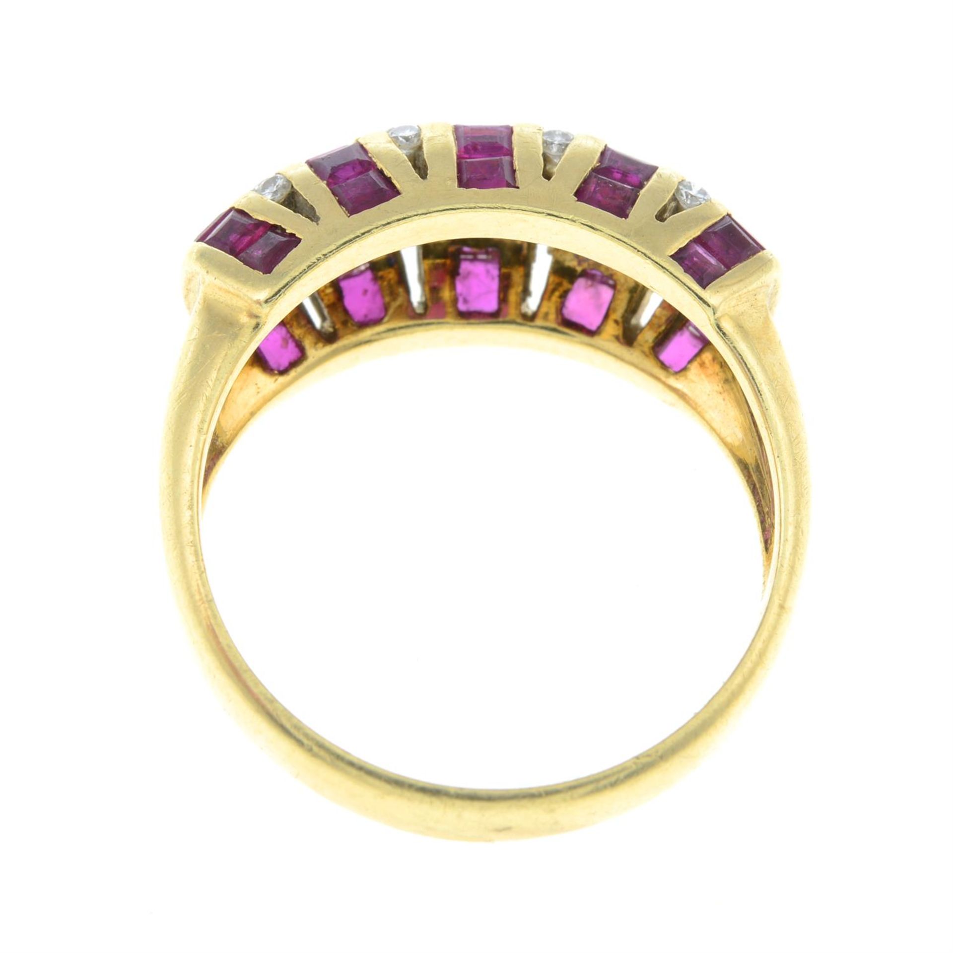 A calibre-cut ruby and brilliant-cut diamond banded dress ring. - Image 2 of 2