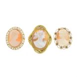 Three shell cameo brooches.