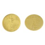 A pair of 1986 five dollar coin earrings.