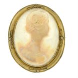 A late 19th century 9ct gold shell cameo brooch, depicting Alexander the Great.