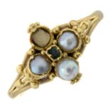 A 19th century split pearl and green gem ring.