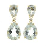 A pair of prasiolite and diamond drop earrings.