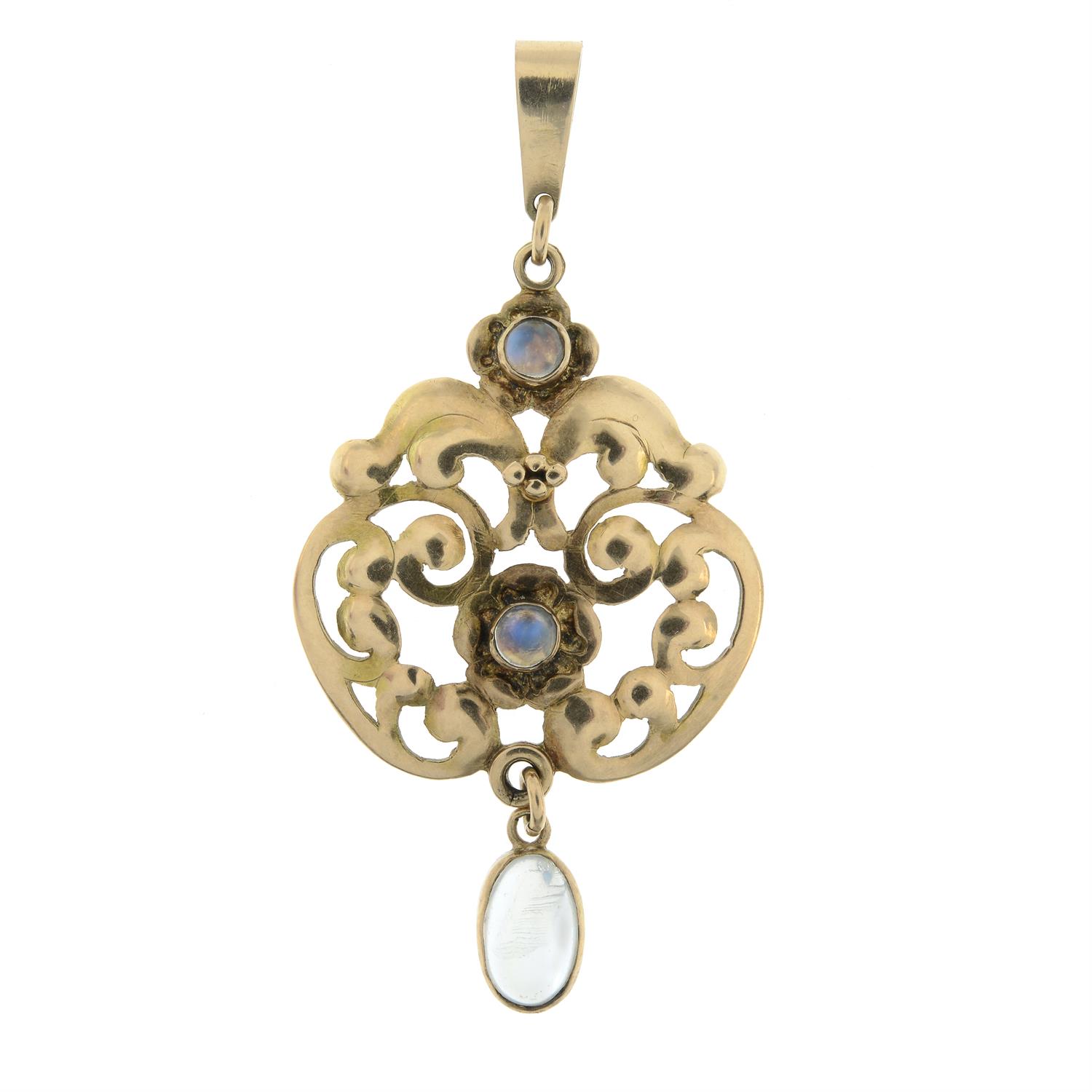 An early 20th century moonstone foliate pendant.