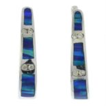 A pair of diamond enamel and mother-of-pearl hoop earrings.