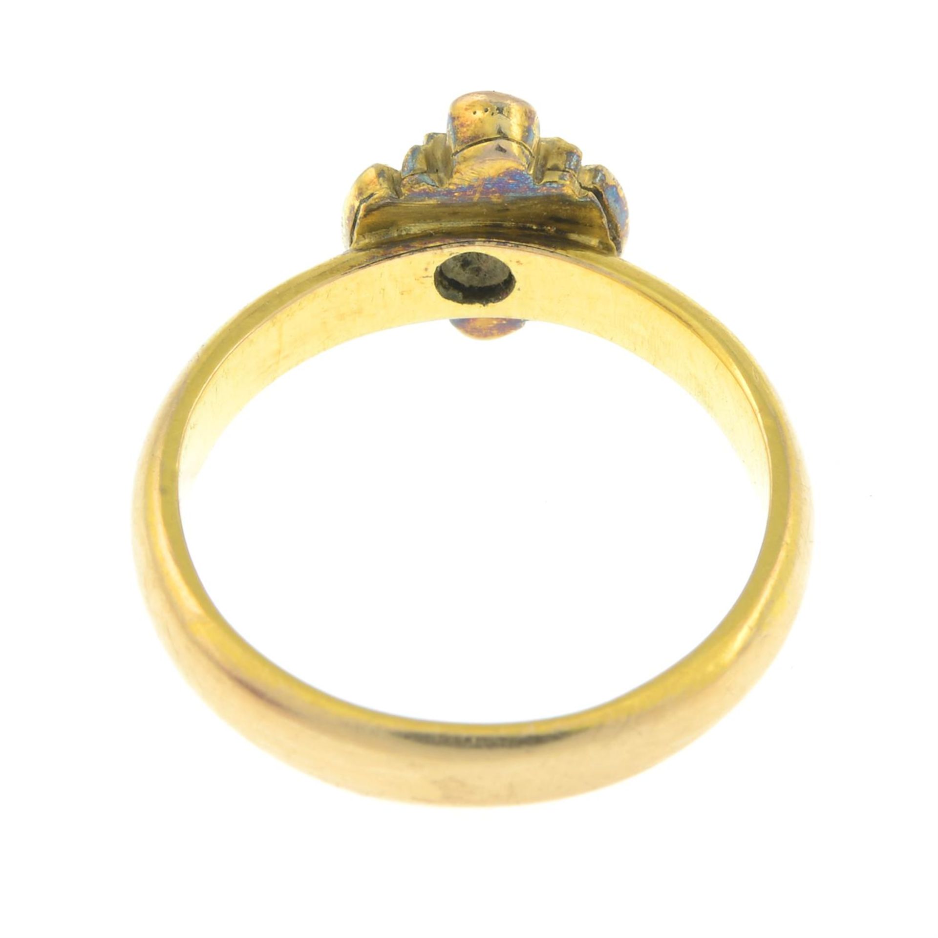 An early 20th century 18ct gold garnet and split pearl dress ring. - Image 2 of 2