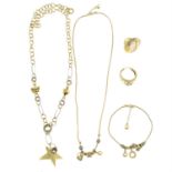 (69214) A selection of jewellery, comprising a charm necklace and bracelet, a star necklace and two