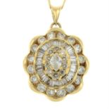 A vari-cut diamond pendant, with 18ct gold chain.