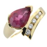 A pink tourmaline and brilliant-cut diamond dress ring.
