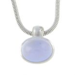 A chalcedony and diamond pendant, with snake-link chain.