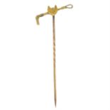 An early 20th century fox head and riding crop stickpin.