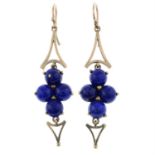 A pair of lapis lazuli drop earrings.