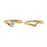 An 18ct gold diamond single-stone ring, with a matching 18ct gold chevron ring.