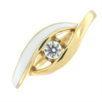 An 18ct gold brilliant-cut diamond single-stone ring, with enamel highlight.