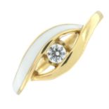 An 18ct gold brilliant-cut diamond single-stone ring, with enamel highlight.