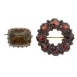 A 19th century foil-back quartz brooch and a 'Bohemian garnet' brooch.