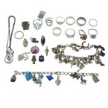 A small selection of silver and white metal jewellery.