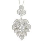 A diamond foliate pendant, with double row chain.