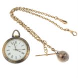 A 9ct gold albert chain with masonic ball fob together with a pocket watch.