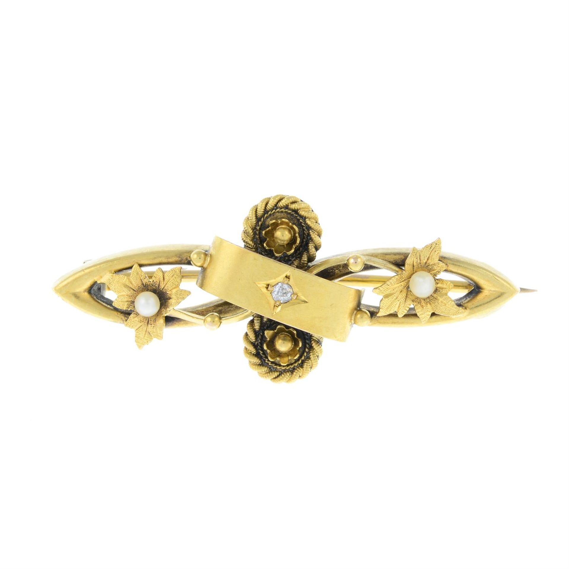 A late Victorian 15ct gold seed pearl and diamond brooch.