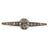 A rose-cut diamond bar brooch