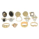 (69231) A selection of fourteen mostly 9ct gold rings.