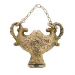 A late 19th century gold bloodstone seal fob, modelled as a foliate embossed amphora.