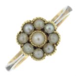 An early 20th century split pearl floral cluster ring.