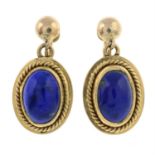 A pair of lapis lazuli drop earrings.