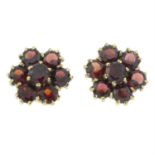 A pair of garnet cluster earrings.