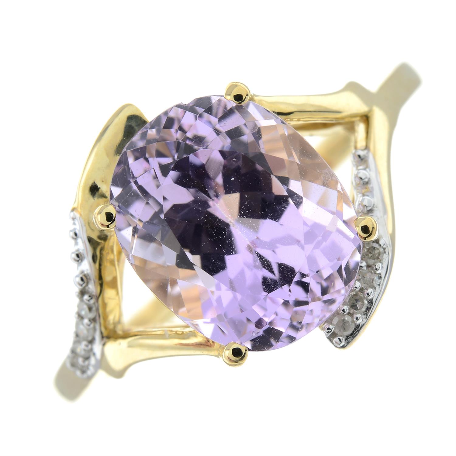 A 9ct gold kunzite and diamond ring.