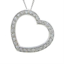A brilliant-cut diamond heart pendant, with 18ct gold chain.