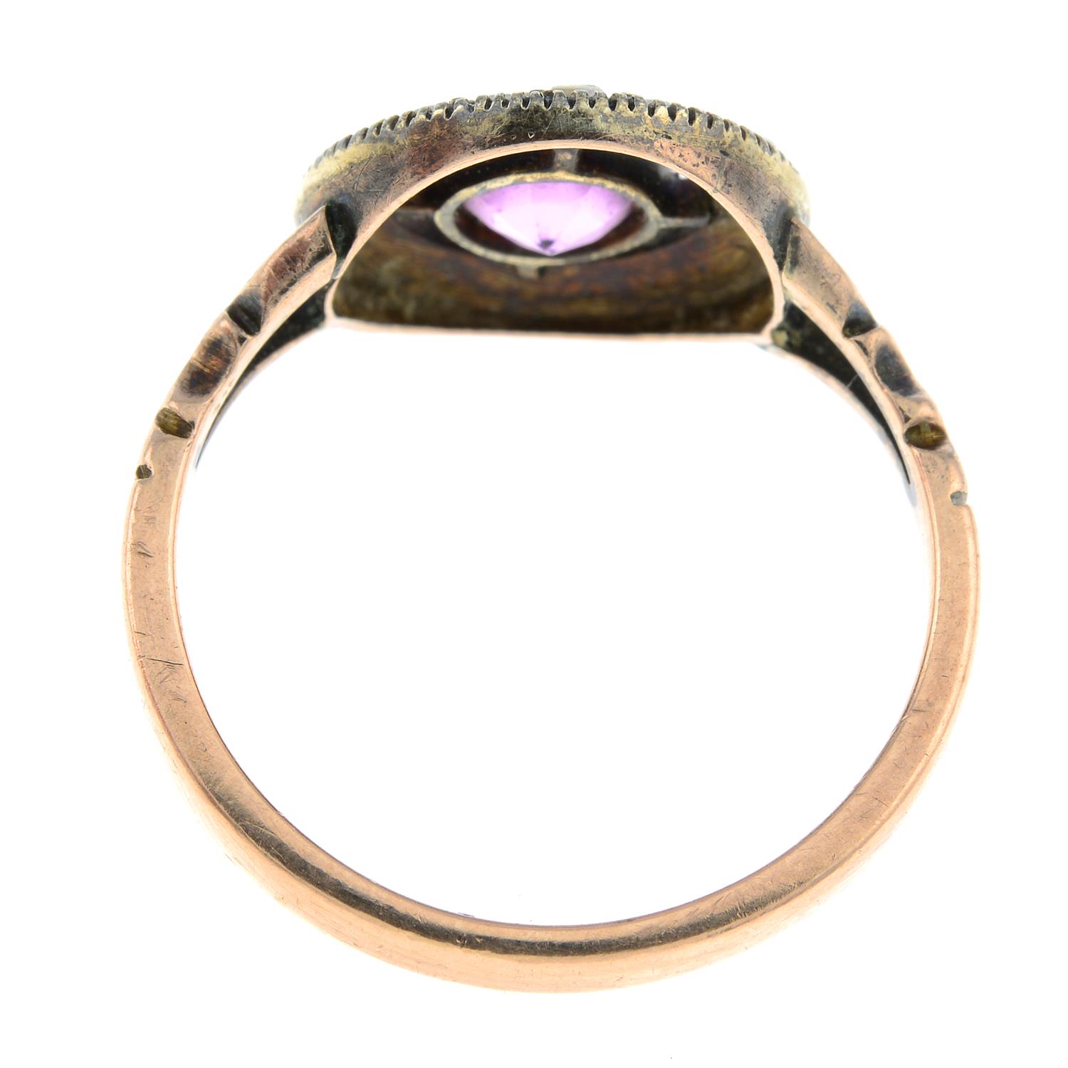 An early 20th century synthetic pink sapphire and seed pearl cluster ring. - Image 2 of 2