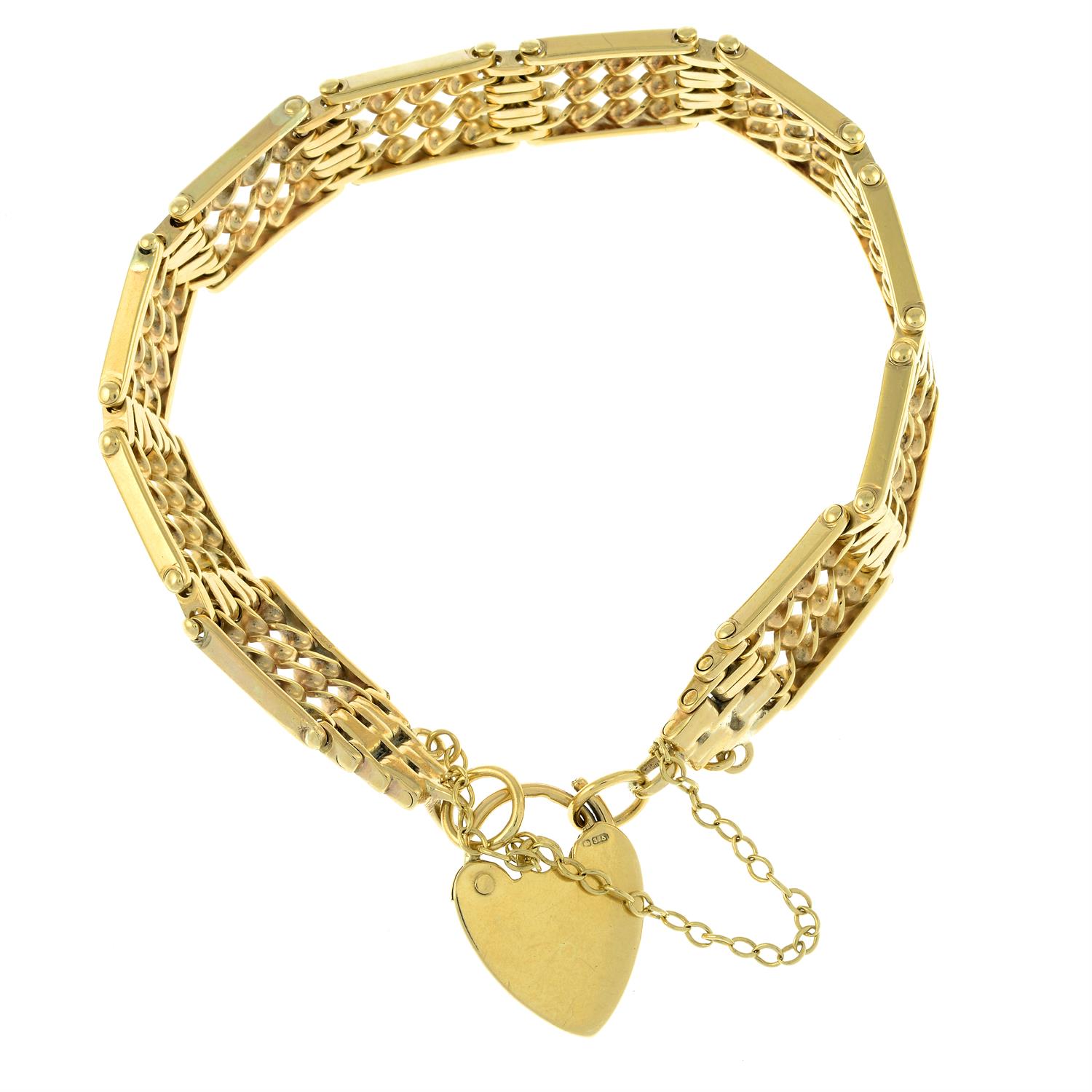 A 9ct gold fancy-link bracelet, with heart-shape padlock clasp. - Image 2 of 2