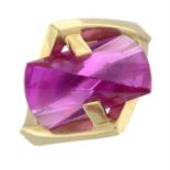A fancy-cut synthetic ruby dress ring, by Strell.