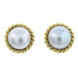 A pair of 18ct gold cultured pearl earrings.