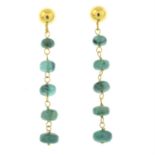 A pair of emerald bead drop earrings.
