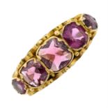 A late Victorian 15ct gold garnet five-stone ring.