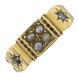 An early 20th century 18ct gold seed pearl and sapphire ring.