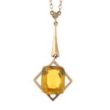 An early 20th century 9ct gold paste drop static pendant necklace.