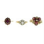 Three 9ct gold gem-set rings.